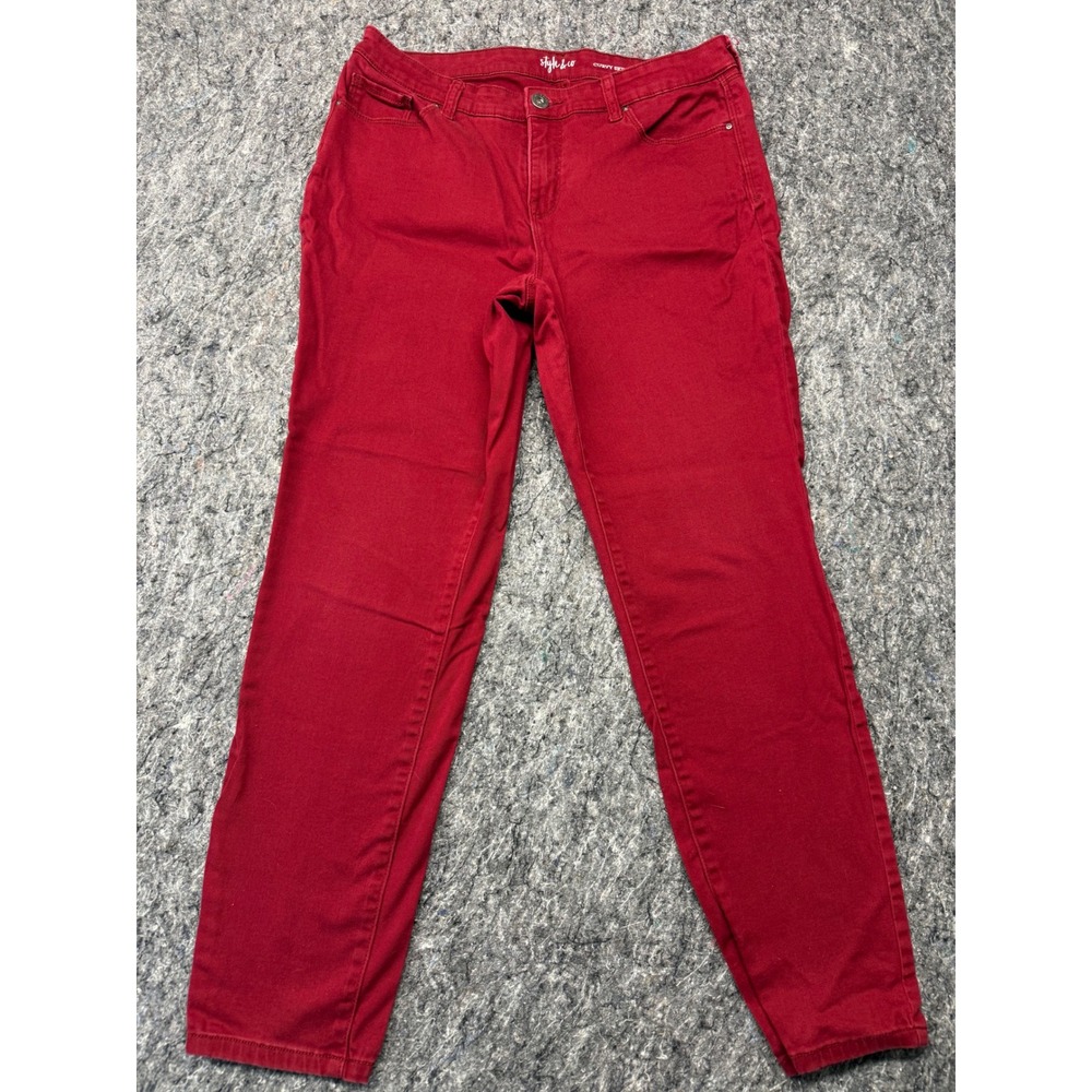 Style‎ & Co Womens Red Curvy Skinny Leg Pants Size 12 Stretch Mid Rise Casual